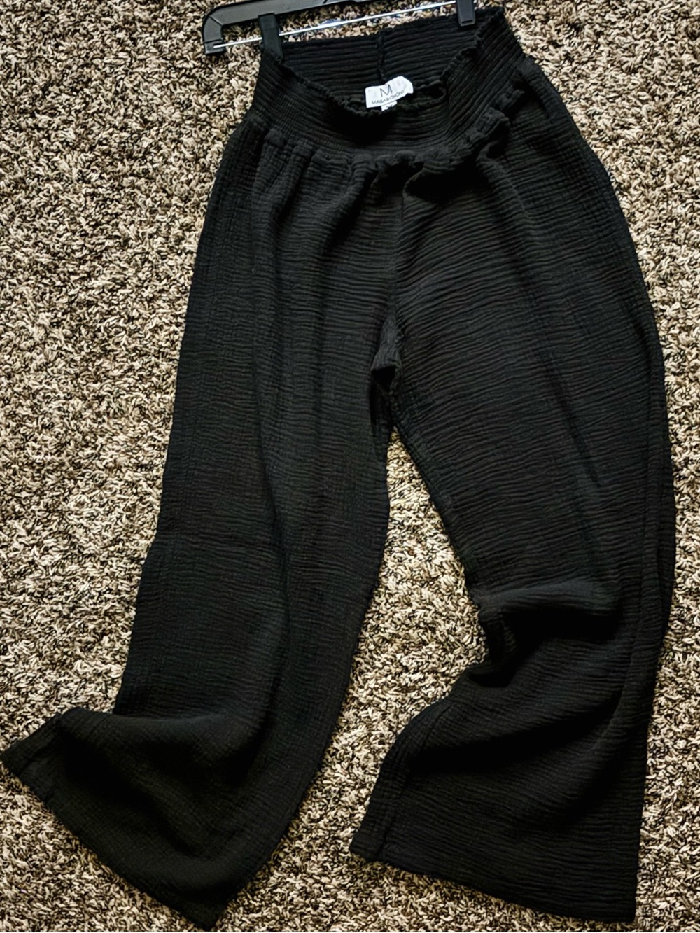 Magaschoni Black Wide-Leg | Gauze | Textured | Pull-On Pants | MEDIUM |